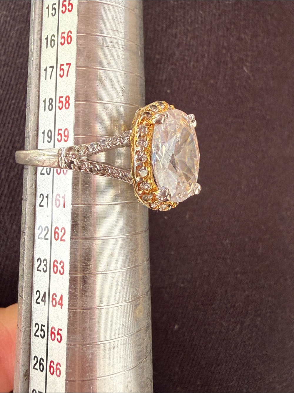 Oval Clear Crystal Halo Ring with Two-Tone Accent